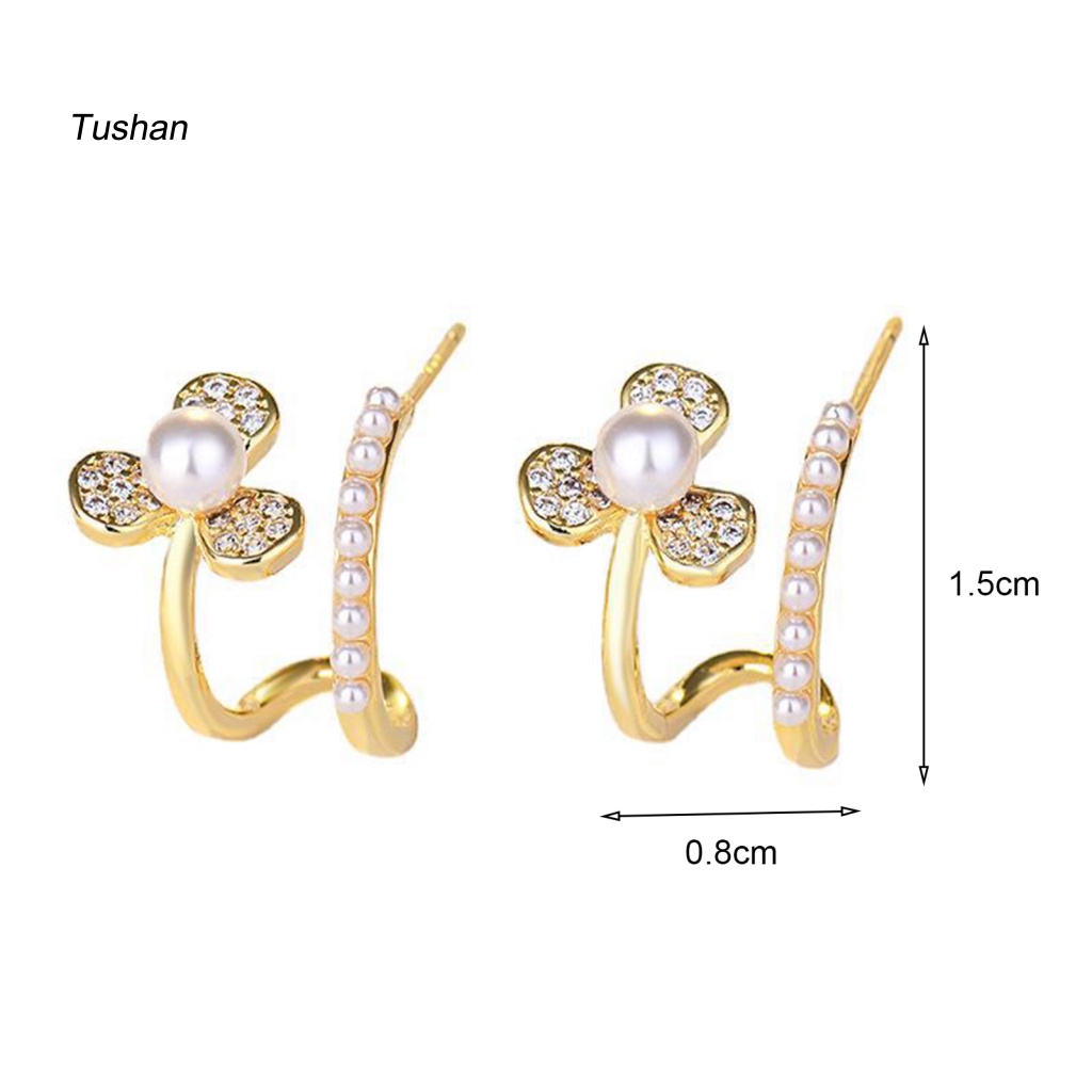 Bông Tai Chữ U Đính Đá / Ngọc Trai Giả Lấp Lánh Thời Trang Thanh Lịch Dành Cho Nữ