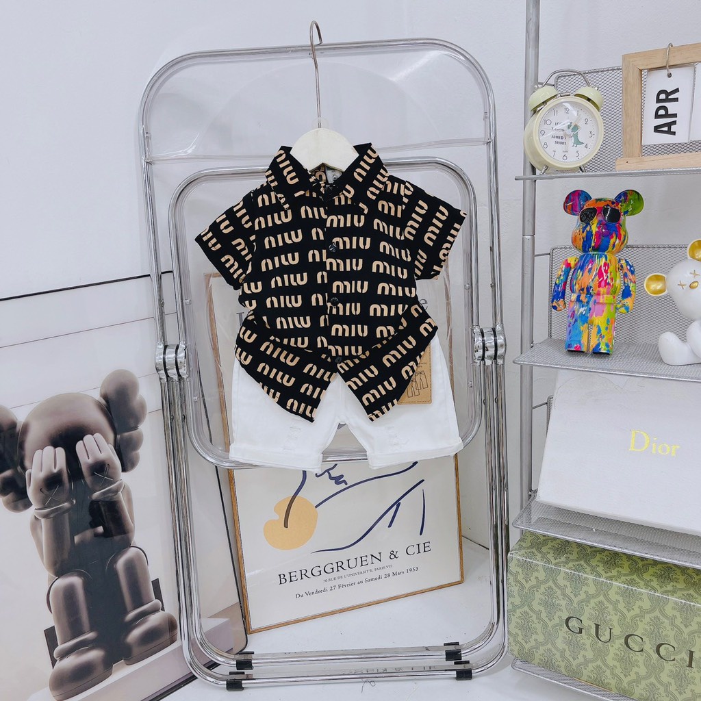 Áo sơ mi lụa mát min hoạ tiết sang chảnh cho bé 7-20kg