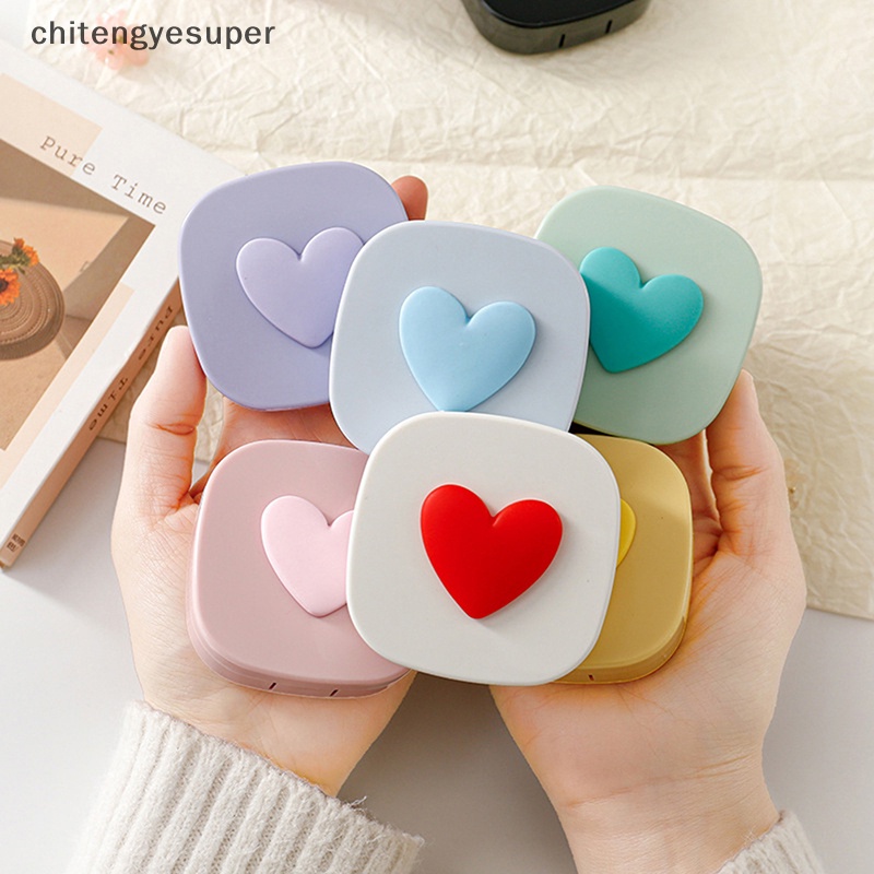 Hộp Đựng Kính Áp Tròng Hình Vuông Trái Tim Màu Sắc Macaron Có Gương Dễ Mang Theo Khi Đi Du Lịch
