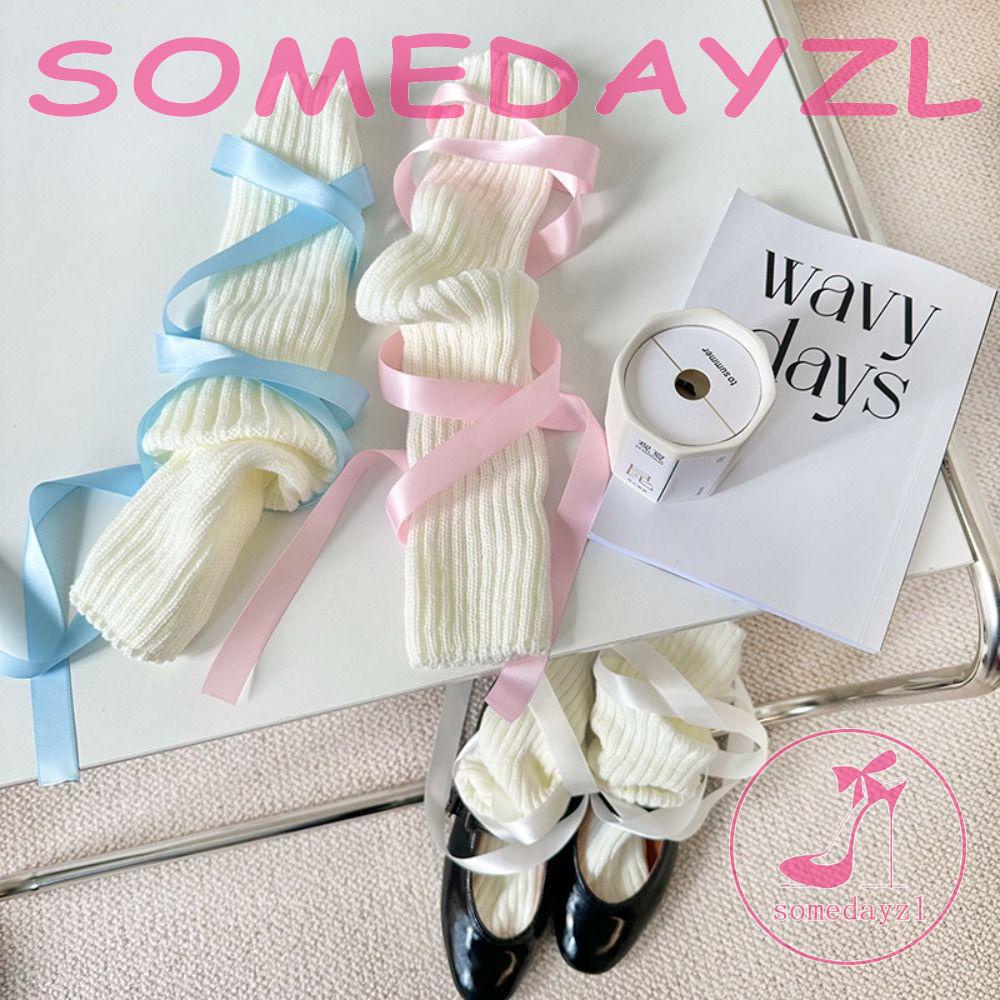Somedayzl Găng Ống Chân Cotton Dây Ruy Băng Co Giãn Giữ Ấm Phong Cách Harajuku Hàn Quốc Dễ Thương Tươi Mới JK