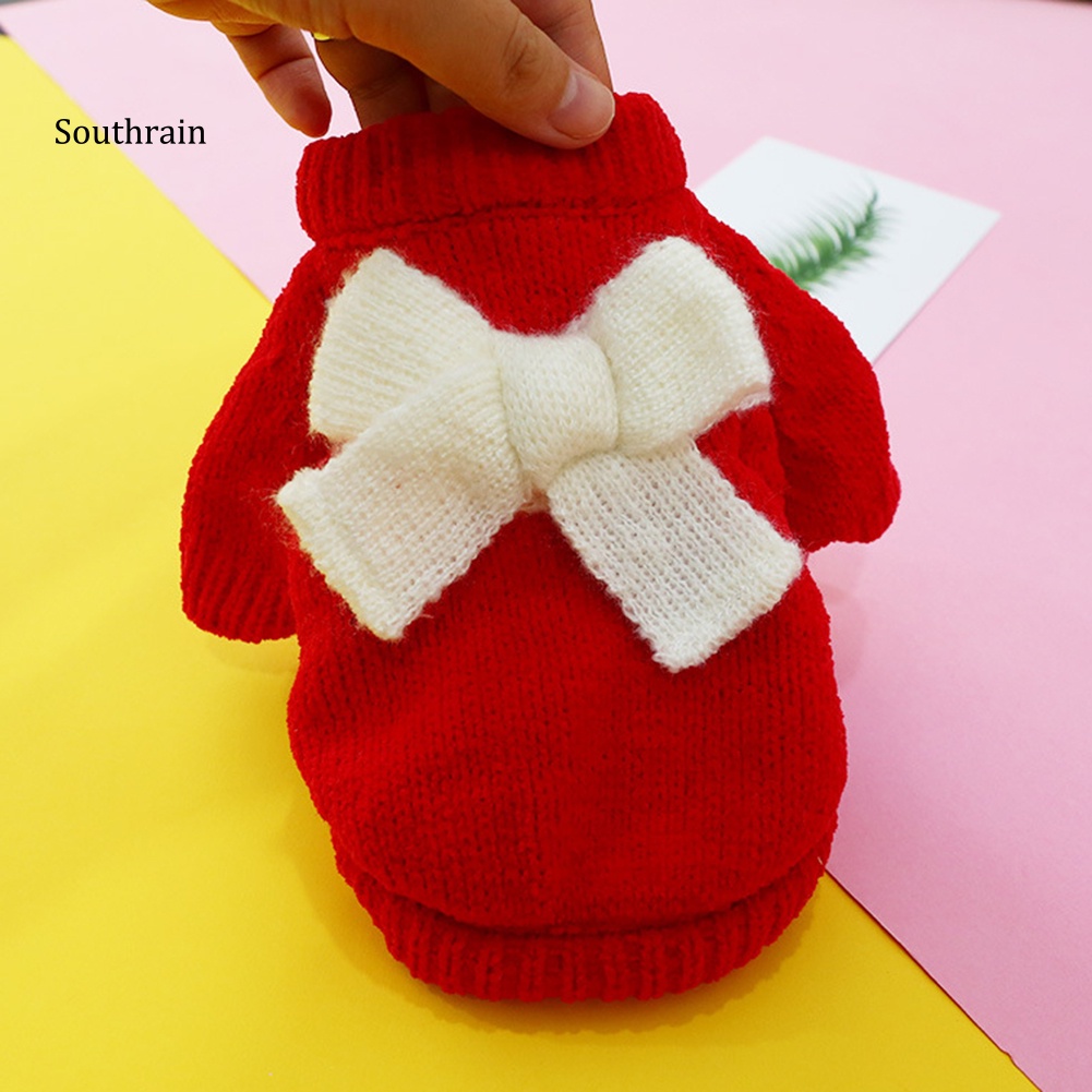Áo Sweater Dệt Kim Mềm Mại Đính Nơ Dày Dặn Giữ Ấm Mùa Đông Cho Cún Cưng