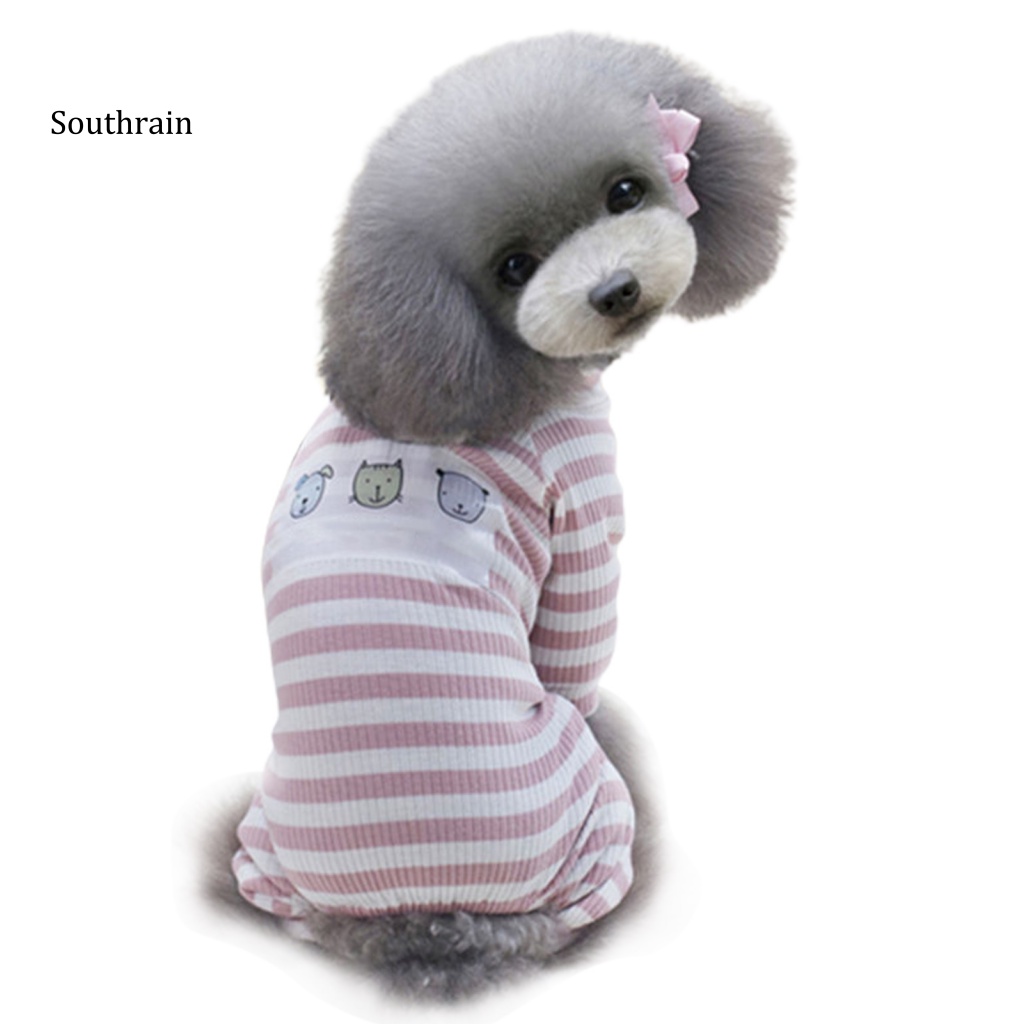 Áo Mặc Nhà Bốn Ống Họa Tiết Sọc Chéo In Họa Tiết Gấu Teddy Hoạt Hình Dành Cho Cún Cưng