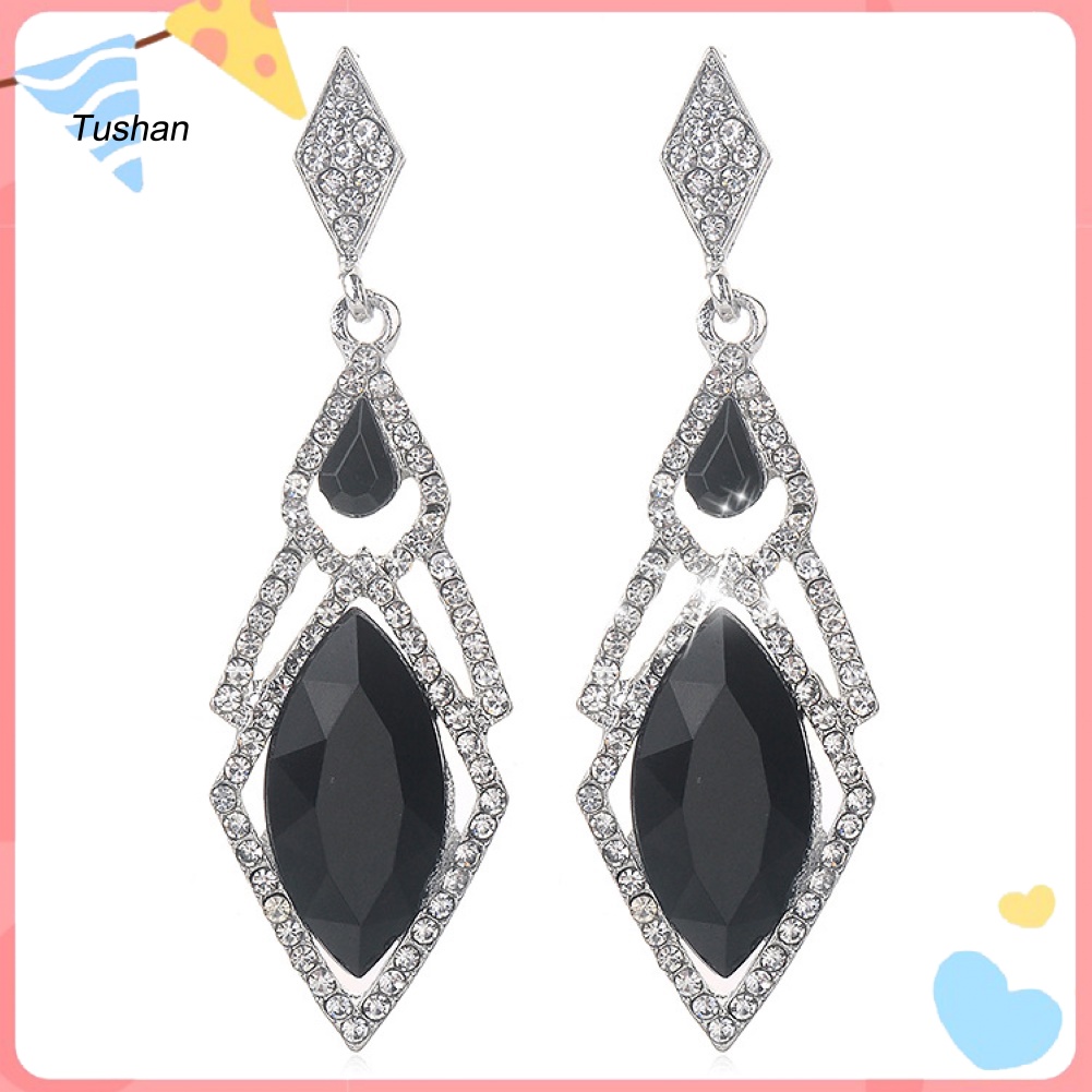 Bông Tai Hình Thoi Đính Đá Giả Kim Cương Toàn Diện Dành Cho Nữ