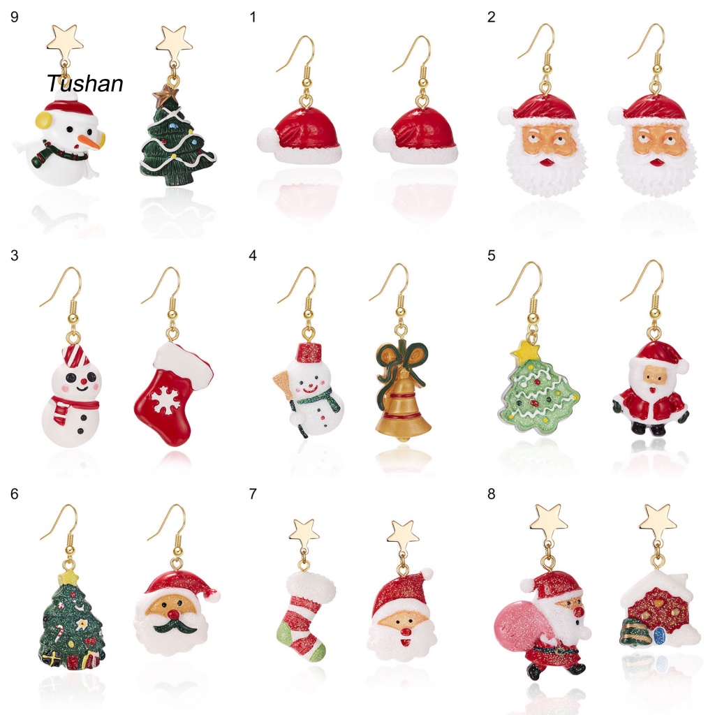 1 Đôi Bông Tai Hình Ông Già Noel / Cây Thông / Người Tuyết Dễ Phối Đồ Thời Trang Cho Nữ