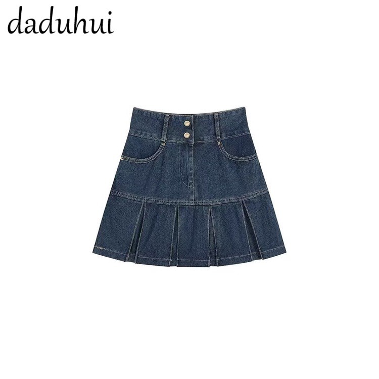 Daduhui New Korean Version of Ins Blue Denim Skirt High Waist Niche Pleated Skirt A- line Skirt Bag Hip Skirt