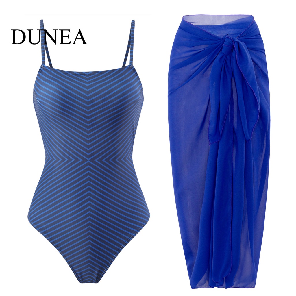 DUNEA Bộ Đồ Bơi Bikini Gồm Chân Váy Và Áo Hai Dây Họa Tiết Kẻ Sọc Phong Cách Châu Âu Quyến Rũ
