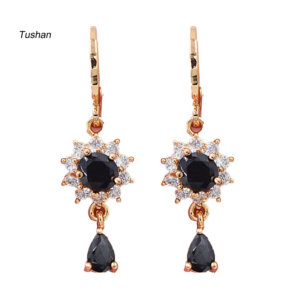 1 Đôi Bông Tai Dáng Dài Mạ Điện Đính Đá Hình Hoa Xinh Xắn