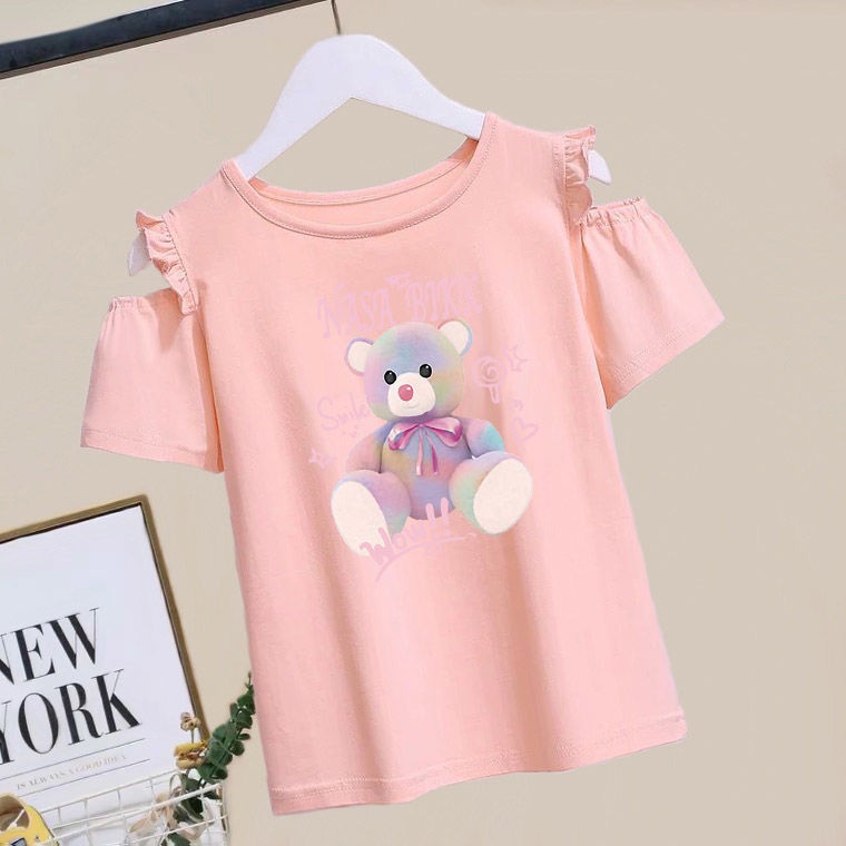 Áo Thun Cotton Mùa Hè Tay Cộc Phong Cách Hàn Quốc Mới 2023 Cho Bé Gái