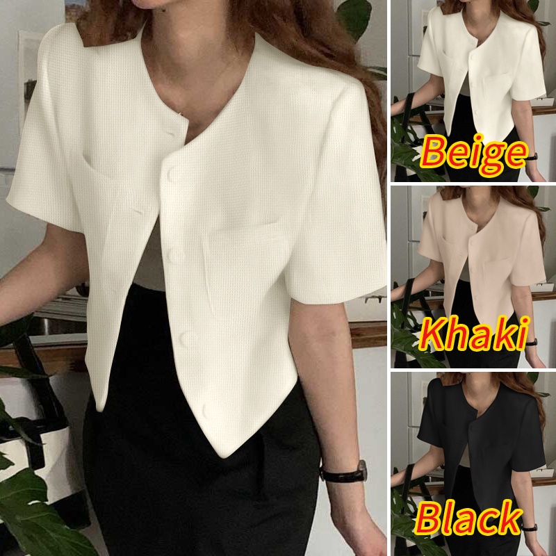 Zanzea Áo Khoác Nữ Ngắn Tay Cổ Tròn Có Túi Thời Trang Hàn