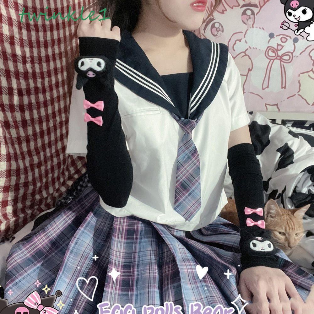 Găng Tay Chống Nắng Vải Lụa Lạnh Họa Tiết Mèo Kitty Đính Nơ Lấp Lánh Thời Trang Mùa Hè Cho Nữ