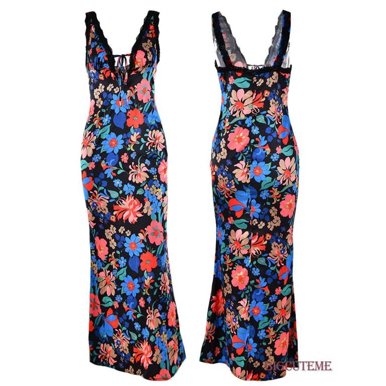 Đầm Dài Không Tay Cổ Chữ V In Hoa Thời Trang Mùa Hè Dành Cho Nữ