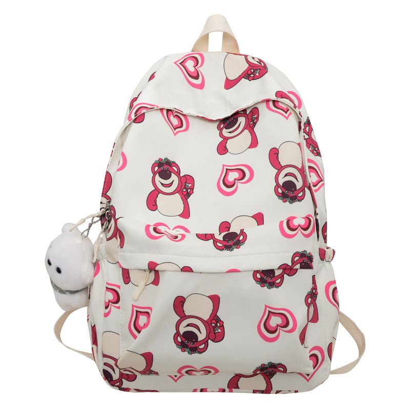Ba Lô Đi Học Sức Chứa Lớn QC5M Họa Tiết Gấu Dâu Graffiti Phong Cách Hàn Quốc Cho Nữ Sinh Trung Học