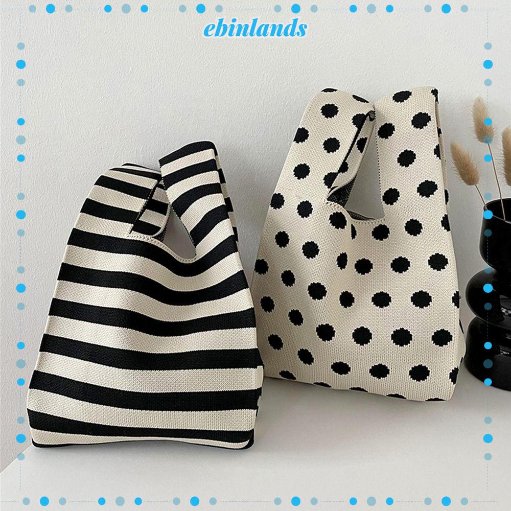 EBINLANDS Túi Xách Đan Len Thủ Công Họa Tiết Chấm Bi Xinh Xắn Cho Nữ