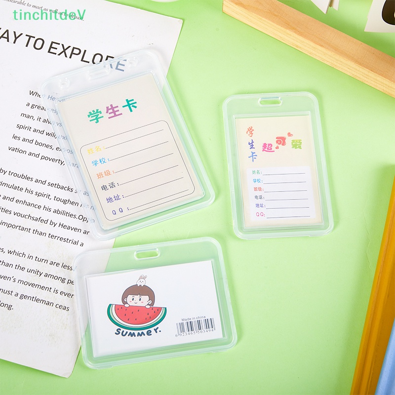 Set 1 Hộp Đựng Thẻ Tên Bằng Nhựa Trong Suốt Có Thể Thu Gọn Kèm Dây Đeo Tiện Dụng Cho Học Sinh