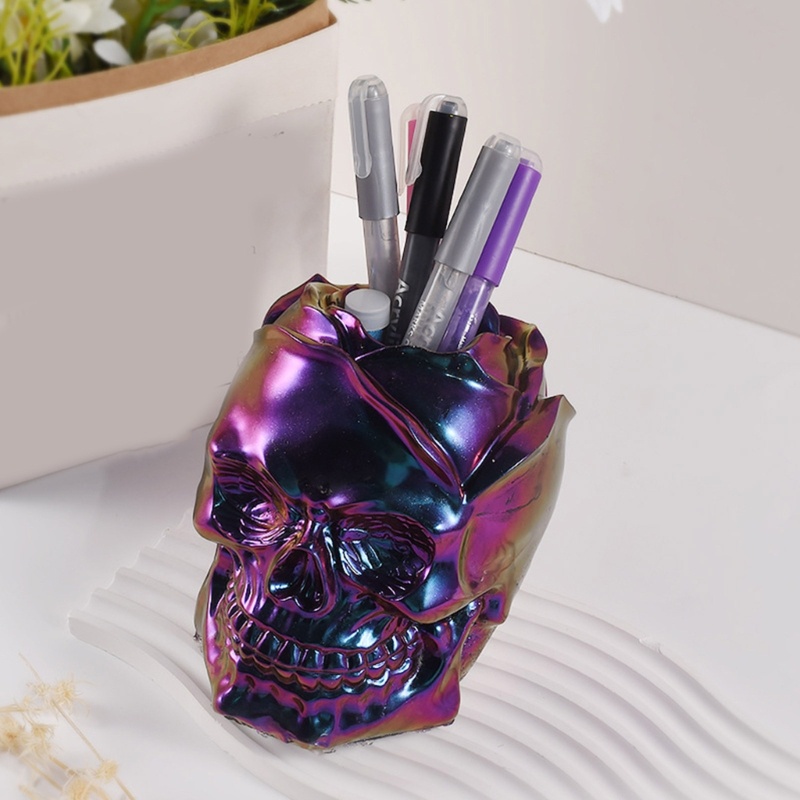 Khuôn Silicon Làm Chậu Hoa / Ống Đựng Bút Hình Đầu Lâu / Hoa Hồng Độc Đáo DIY