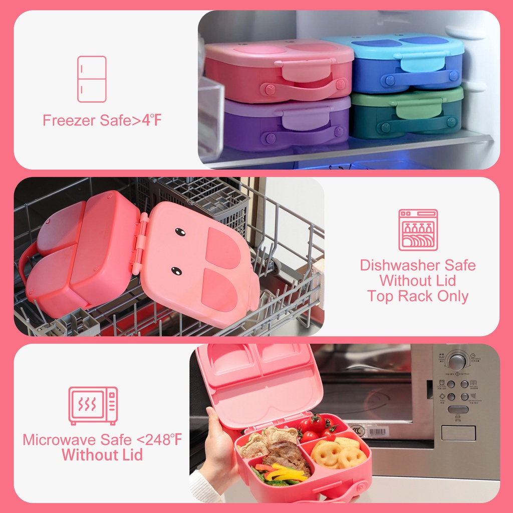 BUNNY CHILDREN'S BENTO BOX PLASTIC STUDENT LUNCH PORTABLE COMPARTMENTALIZED MICROWAVEABLE HEATING PICNIC CAMPING TRAVEL