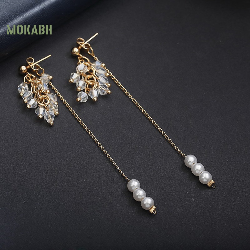 1 Đôi Bông Tai Dáng Dài Đính Ngọc Trai Nhân Tạo Phối Tua Rua Thời Trang