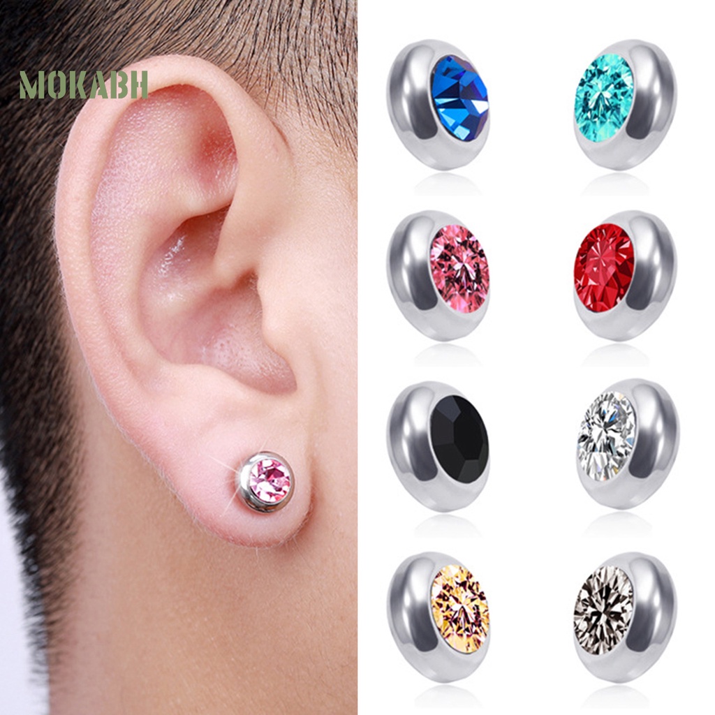 1 Đôi Bông Tai Tròn Bằng Thép Không Gỉ Đính Đá Nhiều Màu Thời Trang Dành Cho Nam Và Nữ