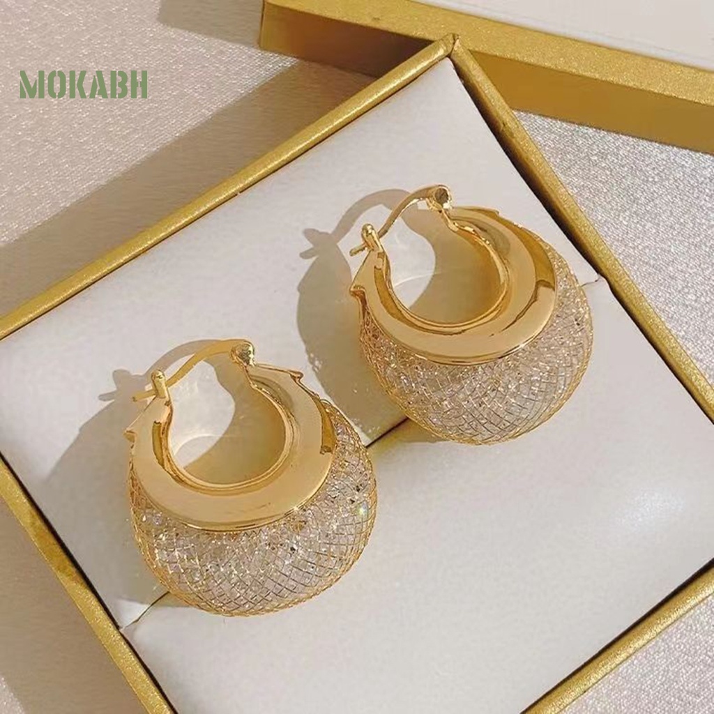 1 Đôi Bông Tai Tròn Đính Đá Zircon Sang Trọng Thời Trang Dành Cho Nữ