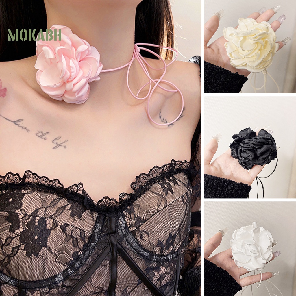 Vòng Cổ Choker Màu Trơn Họa Tiết Hoa Thanh Lịch Có Thể Điều Chỉnh Cho Nữ