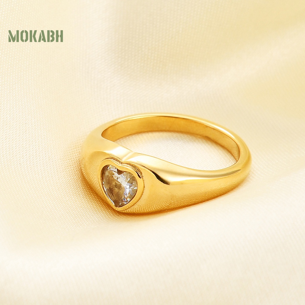 Nhẫn Hình Trái Tim Bằng Thép Không Gỉ Không Gây Dị Ứng Đính Đá Thời Trang Dành Cho Nữ