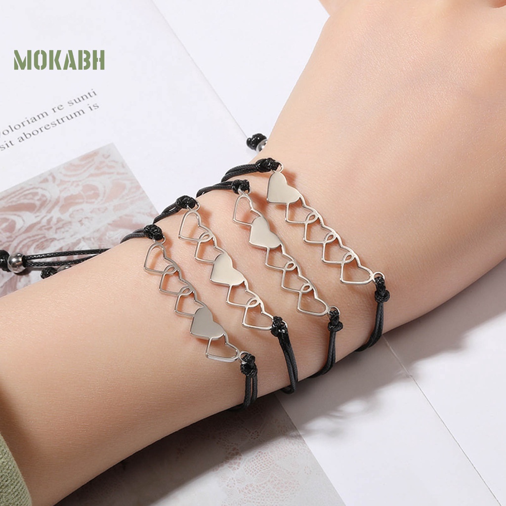 Set 2 / 3 / 4 Vòng Tay Dây Bện Mặt Trái Tim Điều Chỉnh Được