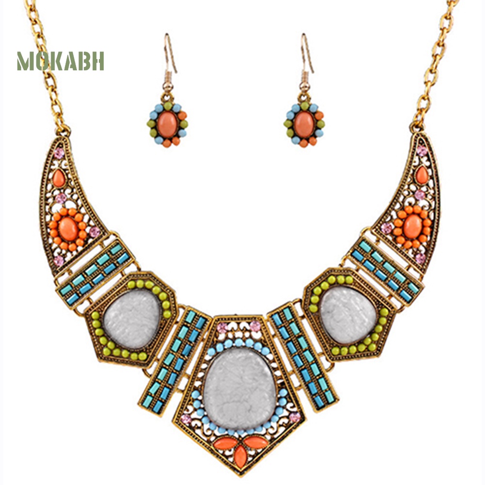 Bộ Trang Sức Vòng Cổ Choker + Bông Tai Nhiều Màu Phong Cách Boho Thời Trang Cho Nữ