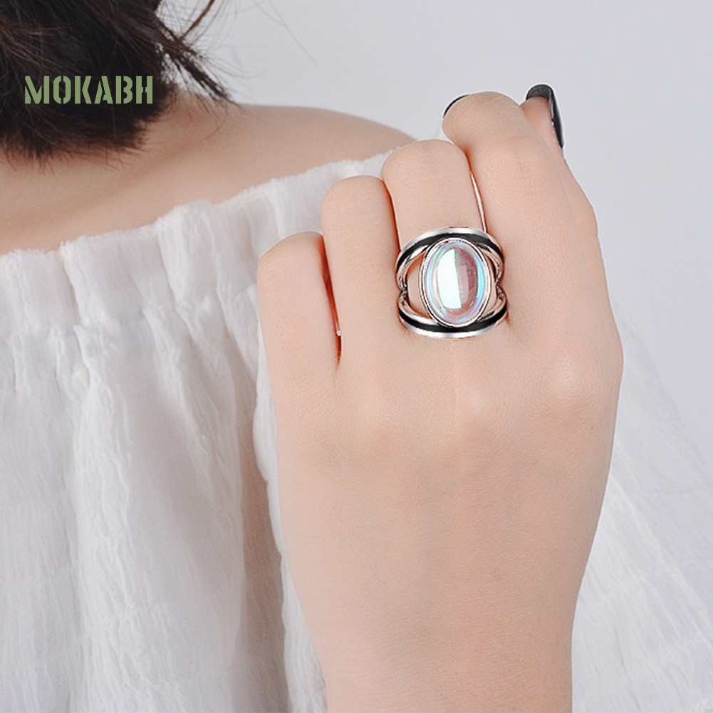 Nhẫn Đính Đá Mặt Trăng Lớn Nhiều Màu Thời Trang Cho Nữ