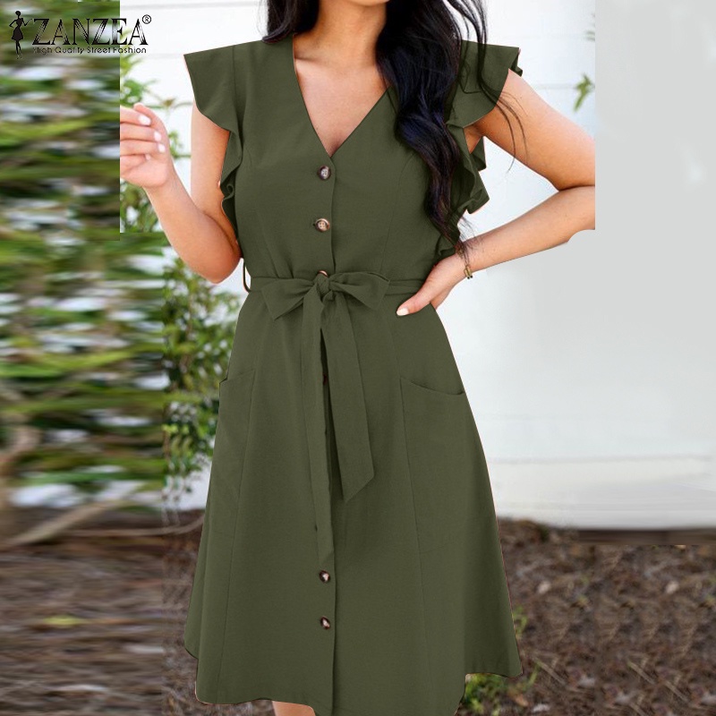 Zanzea Đầm Nữ Dài Tay Cổ Tròn Thời Trang Hàn
