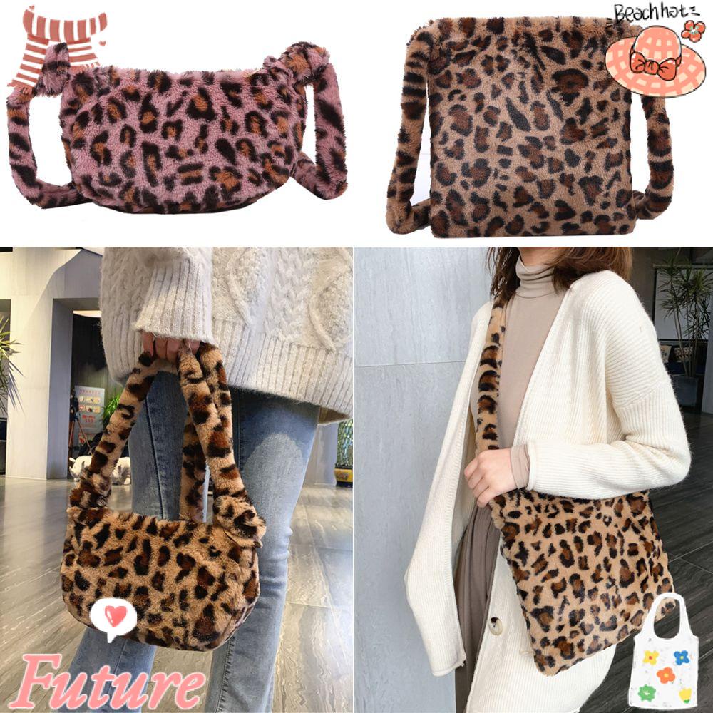 Túi Đeo Chéo Phủ Lông Họa Tiết Da Báo Cỡ Lớn Thời Trang