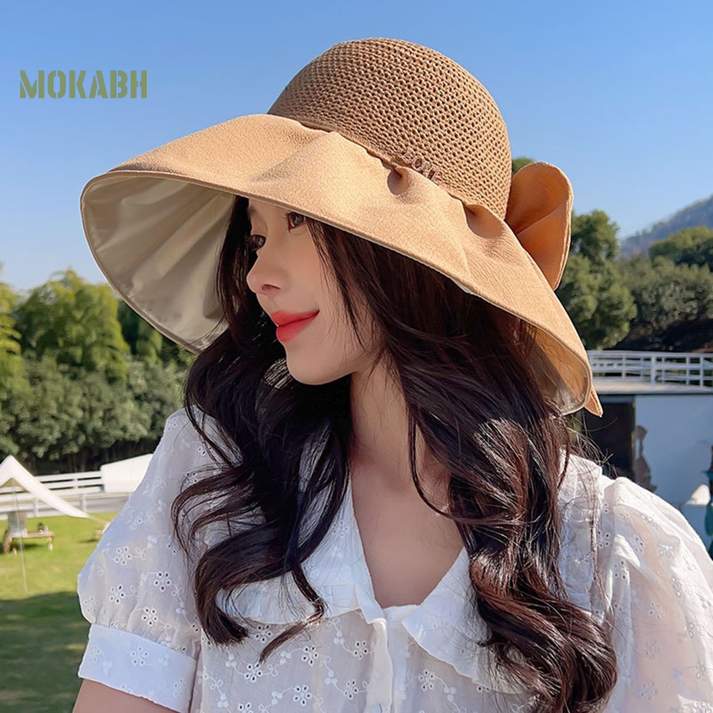 Nón Tai Bèo Vành Rộng Chống Tia UV Thoáng Khí Thắt Nơ Xinh Xắn Cho Nữ