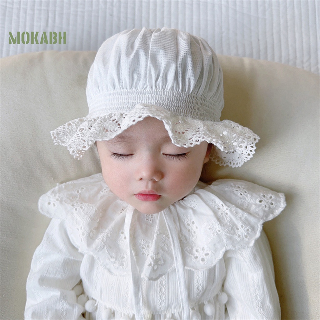 Mũ Cotton Rộng Vành Chống Nắng Màu Trơn Cột Dây Dễ Thương Thời Trang Mùa Hè Cho Bé Sơ Sinh