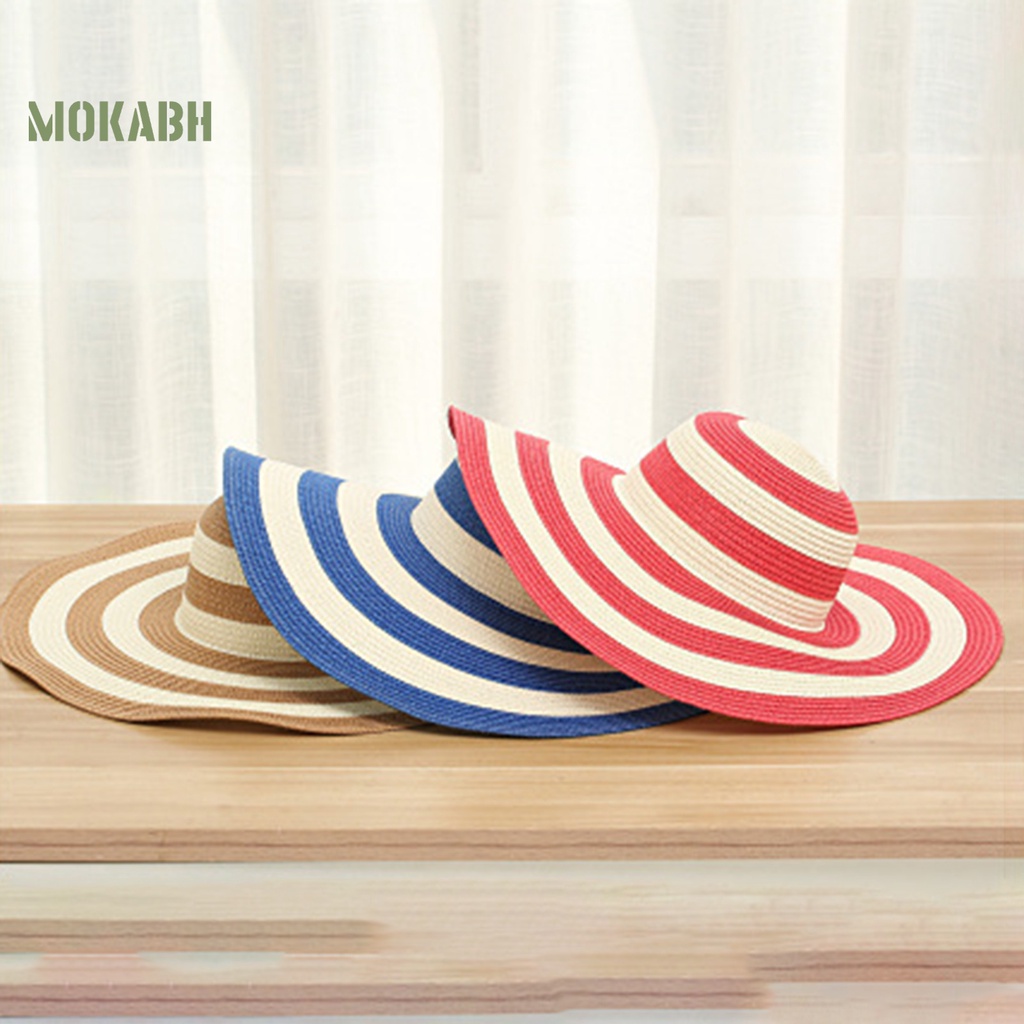 Nón Tai Bèo Rộng Vành Họa Tiết Sọc Màu Sắc Tương Phản Thời Trang Mùa Hè Cho Nữ