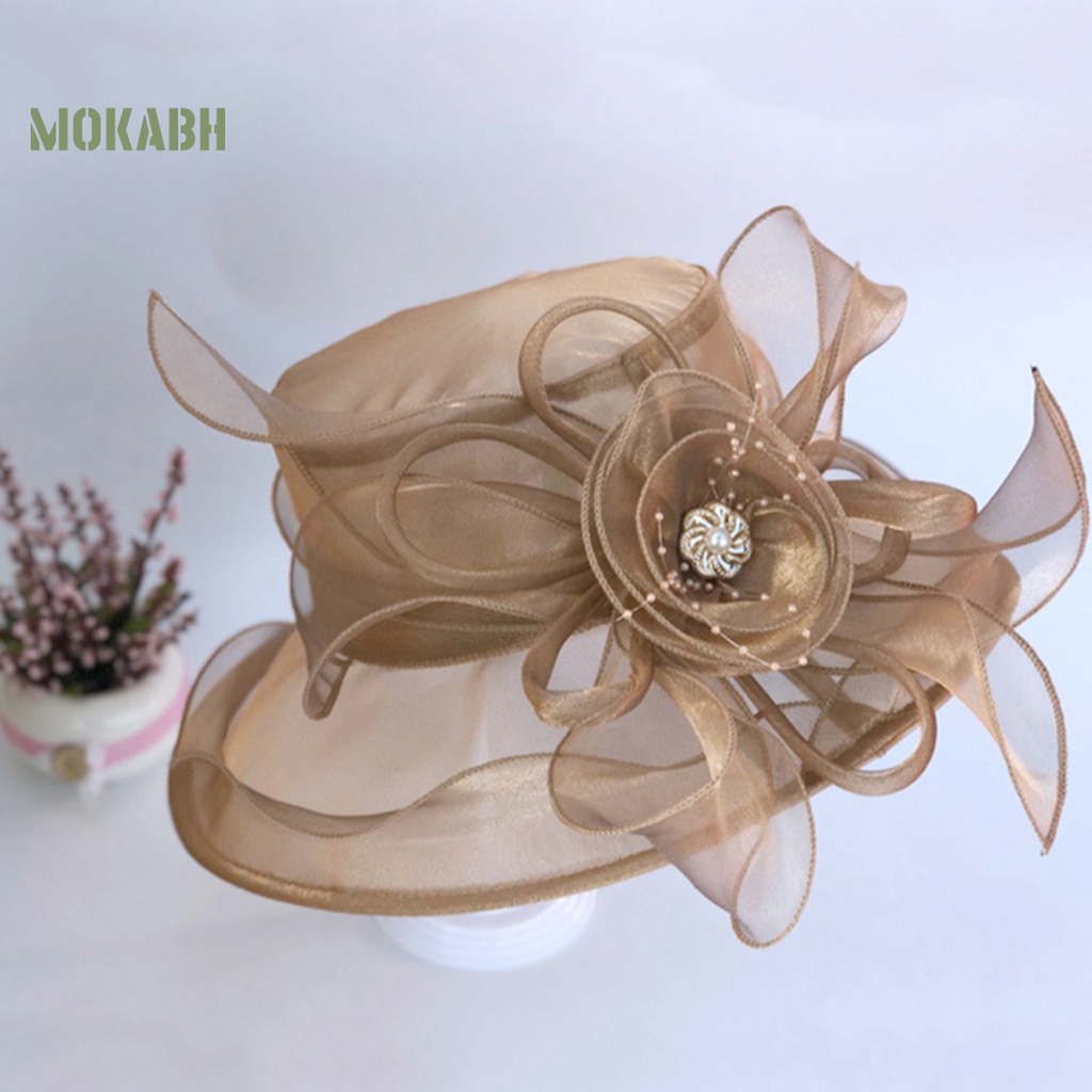 [Mok Abh] Mũ Rộng Vành Phối Lưới Họa Tiết Hoa Thời Trung Cổ Dùng Đi Biển Cho Nữ