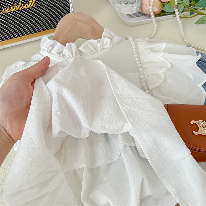 Áo Ren Cổ Tròn Tay Loe Màu Trơn Thời Trang Mùa Hè Xinh Xắn Cho Bé Gái