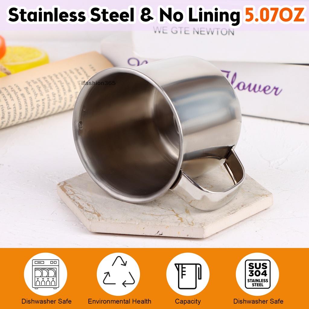 Set 6 Cốc Cà Phê Bằng Thép Không Gỉ Có Tay Cầm 5.07oz / 150ml