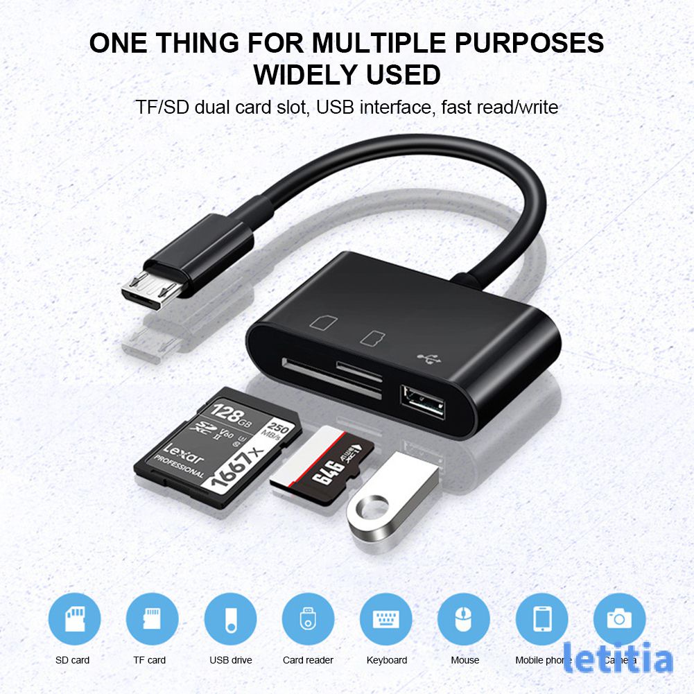 Loại-C Adapter TF SD Bộ nhớ đầu đọc thẻ OTG adpter cho iPad Pro HuaWei cho MacBook Micro USB Loại C Đầu đọc thẻ 3 khe cắm thẻ 2 giao diện [Letitia]