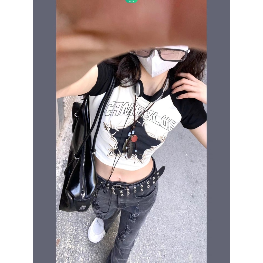 Áo Thun Ngắn Tay Thêu Họa Tiết Ngôi Sao Nhiều Màu Sắc Thời Trang Mùa Hè 2023 Cho Nữ