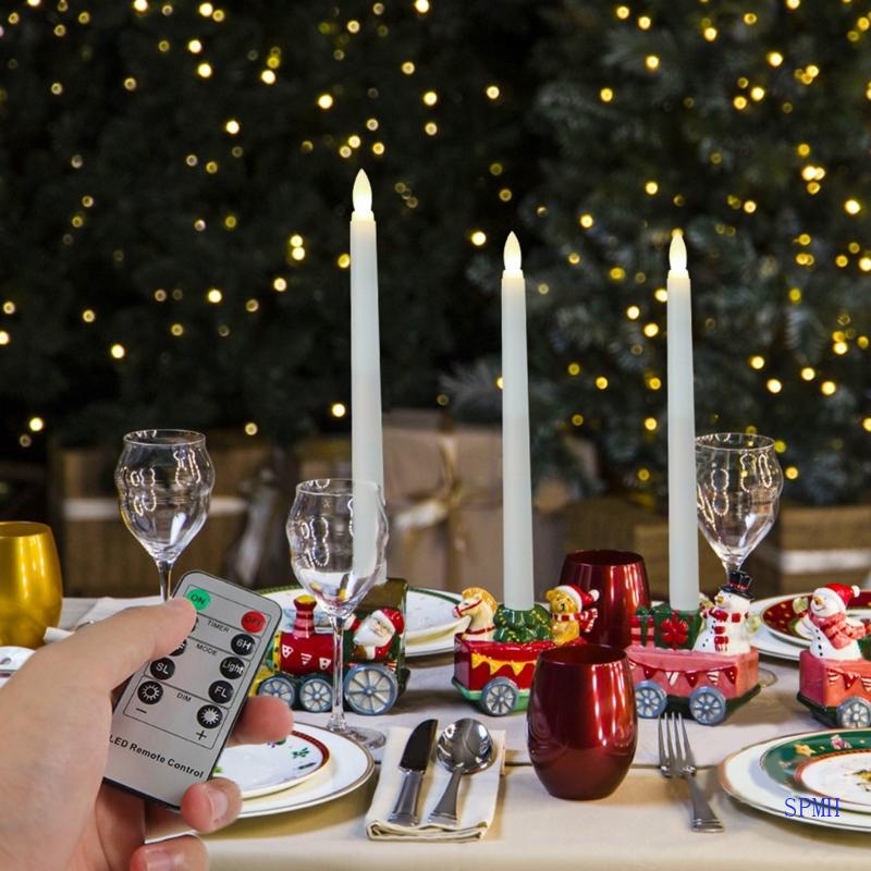 6 Đèn LED Hình Nến Điện Tử Không Lửa Kèm Remote Điều Khiển Hẹn Giờ Trang Trí Tiệc Cưới 10 Phím