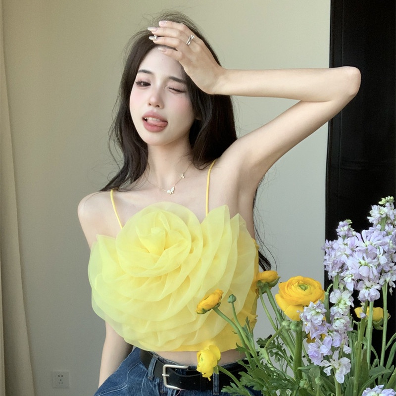 Áo Hai Dây Phối Lưới Họa Tiết Hoa Thời Trang Mùa Hè Quyến Rũ Cho Nữ