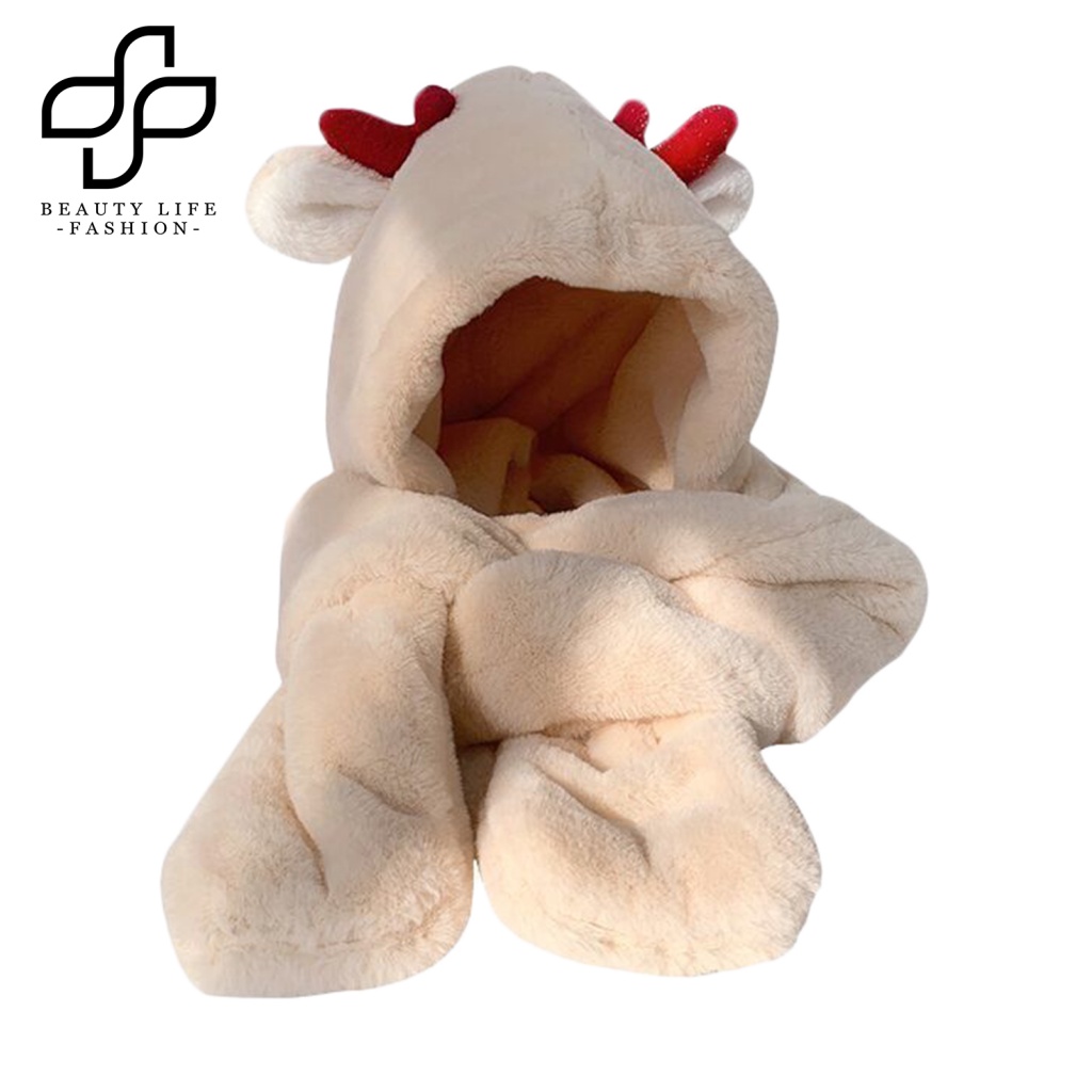 Khăn Choàng Cổ Dày Dặn 3 Trong 1 Có Túi Thiết Kế Sừng Hươu Không Găng Tay Tích Hợp Găng Tay Cho Hoạt Động Ngoài Trời