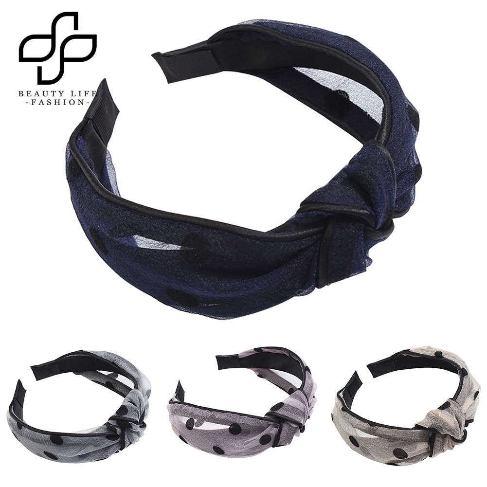 Băng Đô Cài Tóc Phối Vải Gạc Họa Tiết Chấm Bi Kiểu Vintage Cho Nữ