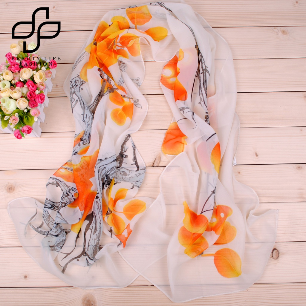 Khăn Choàng Chiffon Dài Mỏng In Họa Tiết Cây Hoa Cổ Điển Thời Trang Cho Nữ