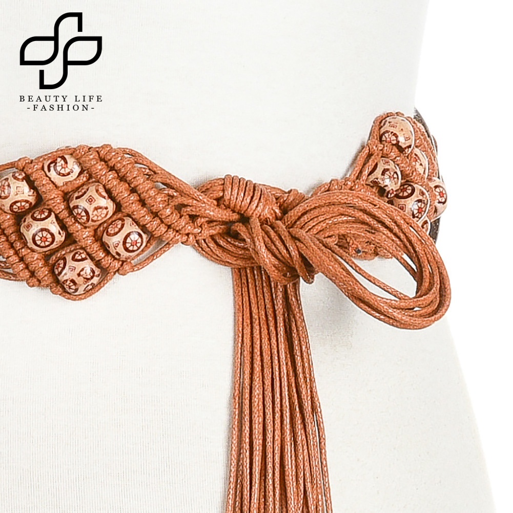 Thắt Lưng Dây Thừng Đính Hạt Gỗ Phong Cách Boho Thời Trang Cho Nữ