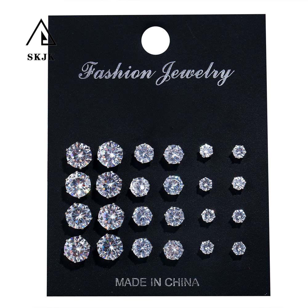 Bông Tai Tròn Bằng Kim Loại Lấp Lánh|Set 12 Đôi Bông Tai Xinh Xắn Thời Trang