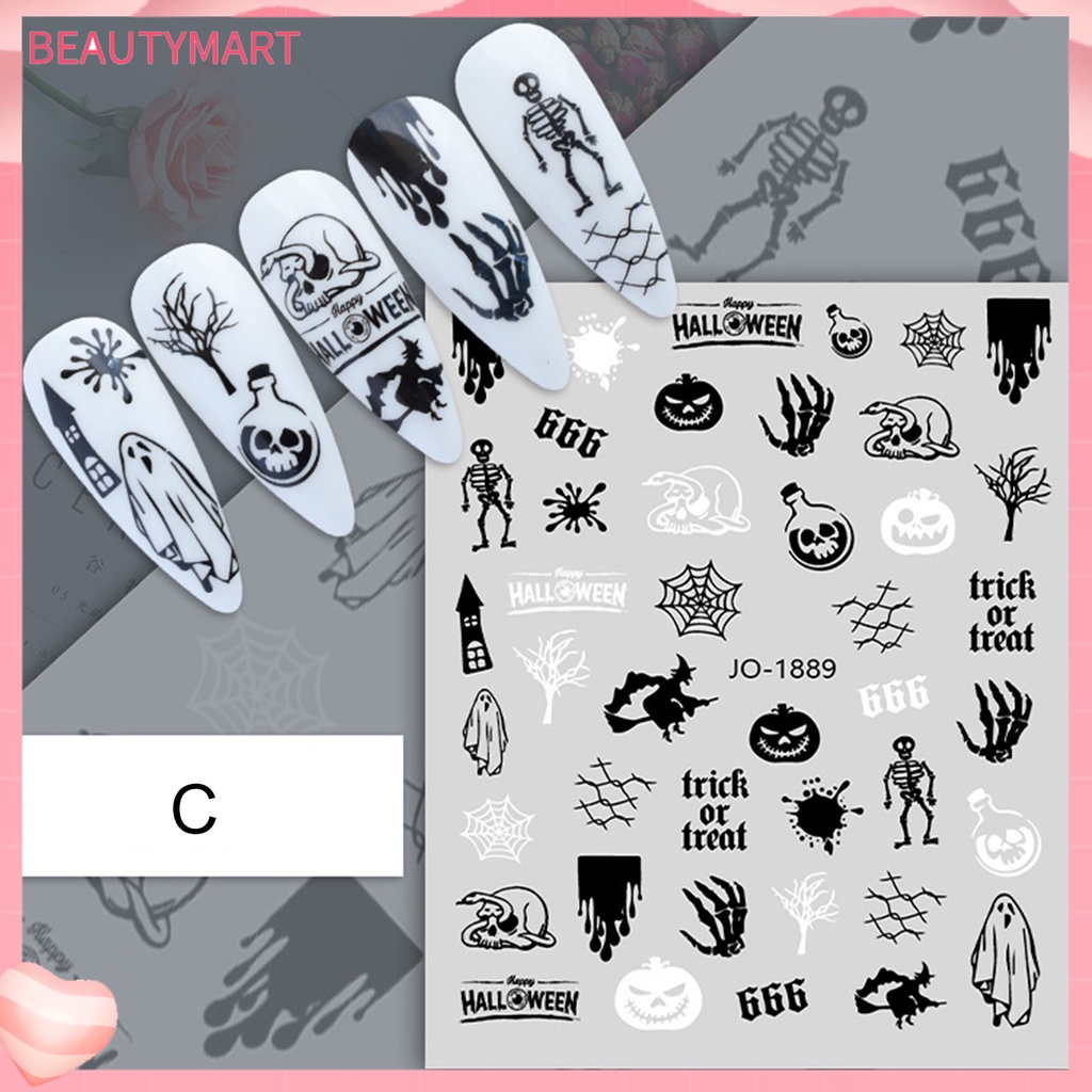 Nhãn Dán Móng Tay Tự Dính Họa Tiết Halloween Màu Sắc Tươi Sáng Siêu Mỏng Dễ Sử Dụng