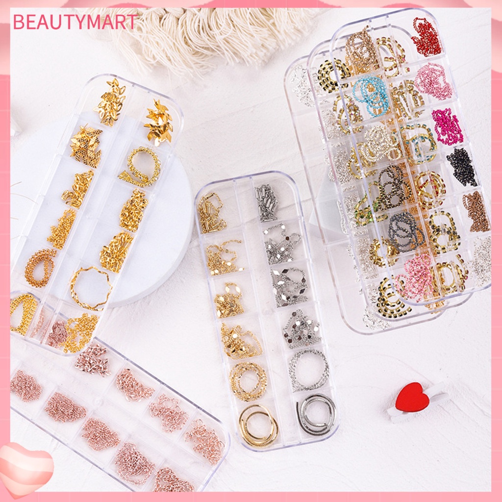 Set 12 Dây Xích Kim Loại Bản Rộng Trang Trí Móng Tay Nghệ Thuật