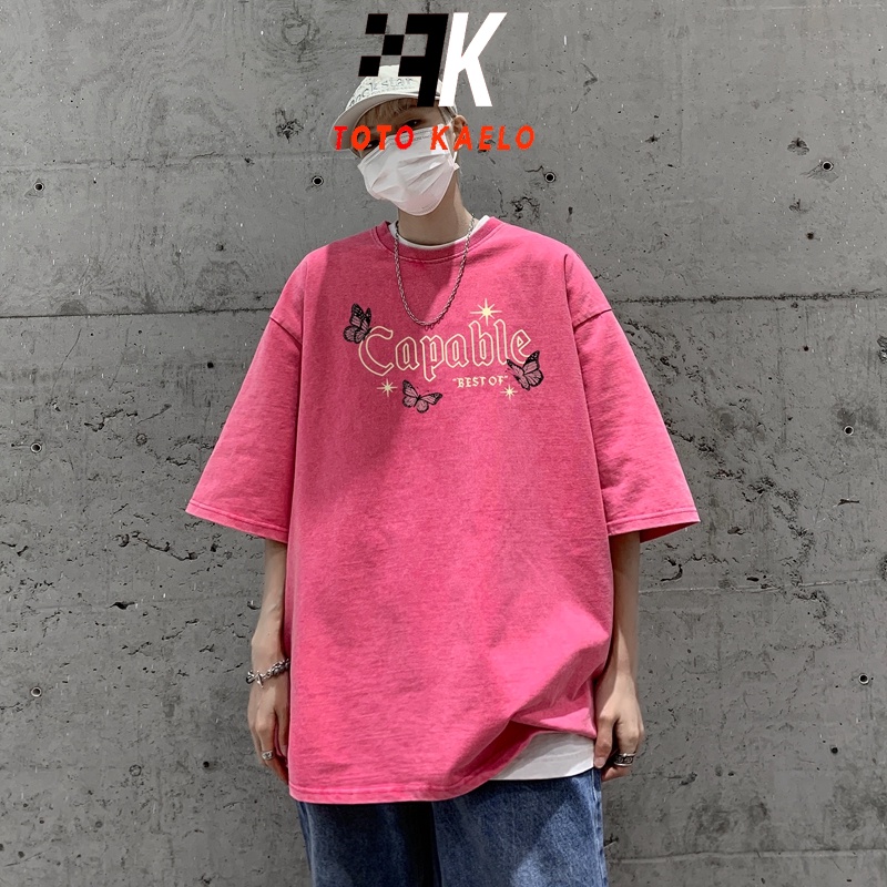 TOTOK Áo phông áo thun unisex Ngắn Tay Cổ Chữ V In Chữ Phong Cách hip hop JUN0307