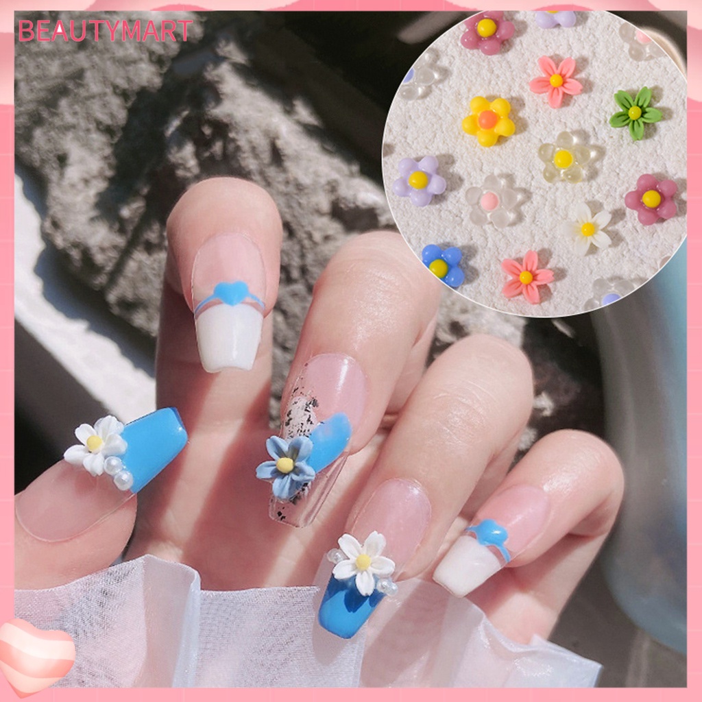 Bộ 50 Phụ Kiện Trang Trí Móng Tay Hình Bông Hoa 3D Mini Bằng Nhựa Resin Màu Sắc Tươi Sáng Chống Thấm Nước Dành Cho Bạn Nữ Charms