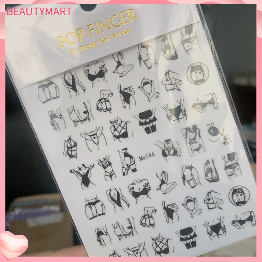 Nhãn Dán Móng Tay Móng Chân Tự Dính Họa Tiết Cô Gái Gợi Cảm DIY 10 Kiểu Tùy Chọn